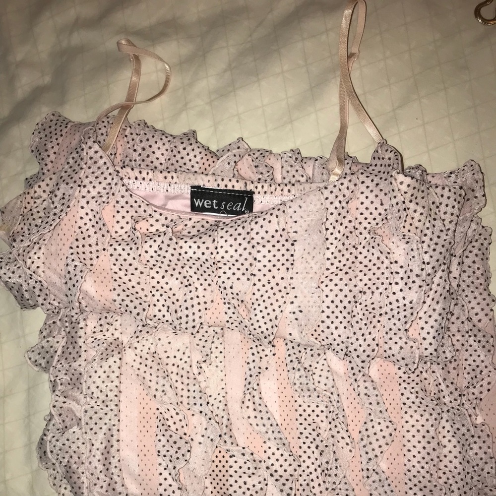 Spaghetti Strap Pink Ruffle Top